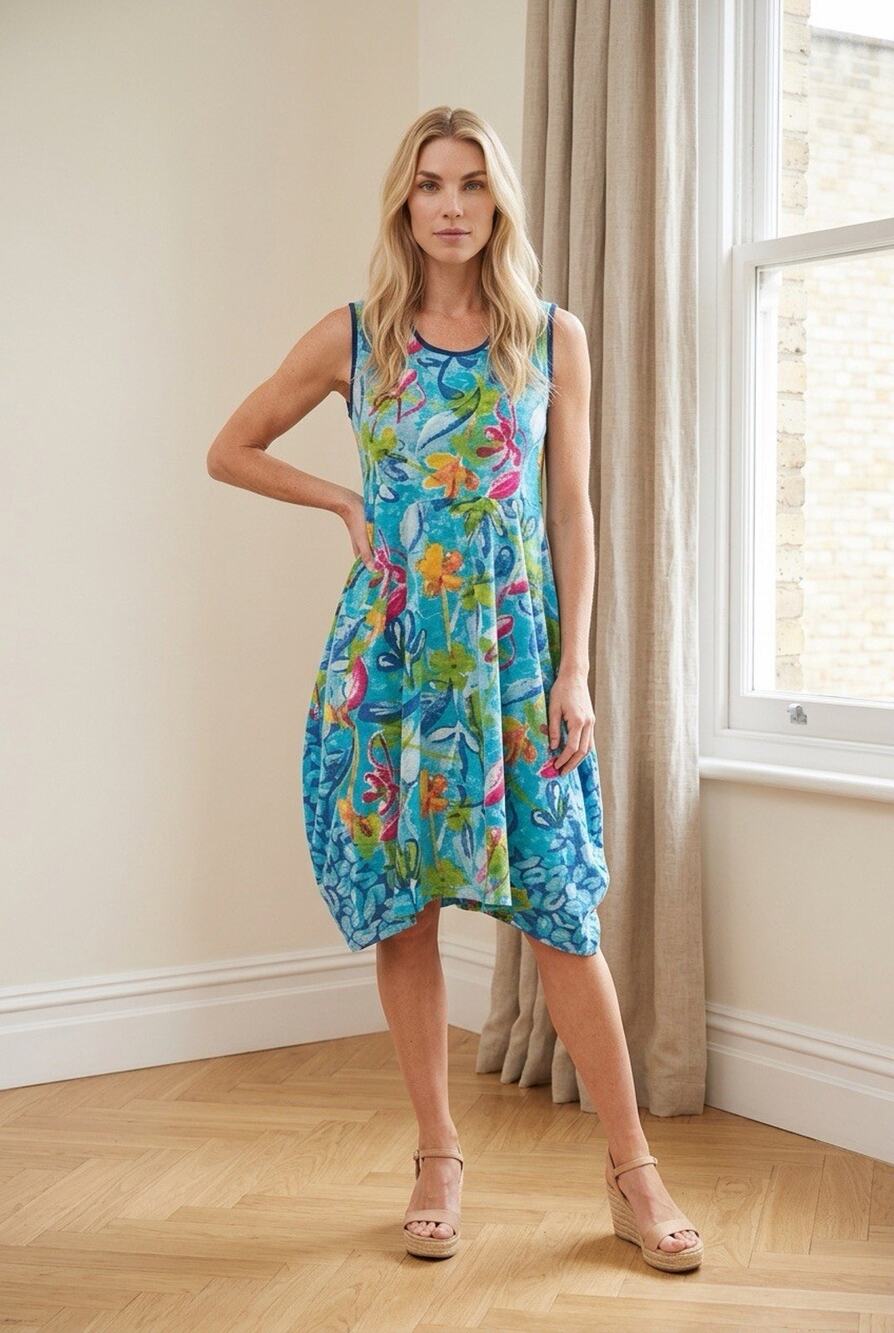Orientique Naturally Australian Size XS Bubble Hem Dress Organic Cotton Floral